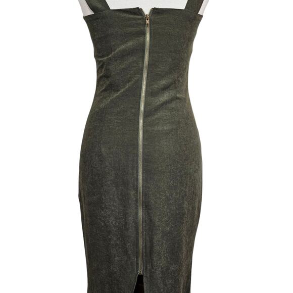 Choosy Olive Green Suede Pencil Dress - Picture 6 of 10